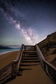 Starry Prints: Milky Way over beach stairs at Marconi Beach, Cape Cod, Wellfleet, Massachusetts, USA
