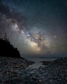 Mount Desert Island Prints: Milky Way over coast in Acadia National Park, Maine, USA
