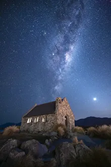 Religious Buildings Gallery: Milky way galactic center over Church of the Good Shepherd, Tekapo, Mackenzie District