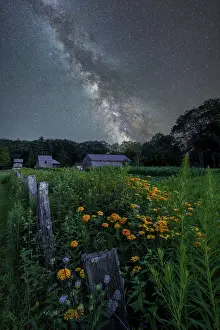 Pastoral Prints: Milky Way over gardens at Muster Field Farm, North Sutton, New Hampshire, USA