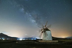 Landmarks Prints: Milky way over Molino de Villaverde, Fuerteventura, Canary Island, Spain