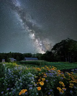 Pastoral Prints: Milky Way over Muster Field Farm garden, North Sutton, New Hampshire, USA