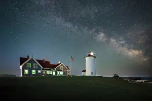Majestic Prints: Milky Way over Nobska Lighthouse on Cape Cod, Falmouth, Massachusetts, USA