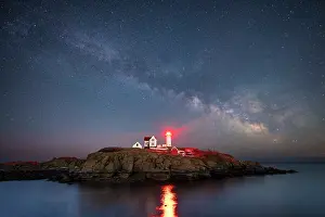 Milky Way Prints: Milky Way over Nubble Lighthouse on Cape Neddick, Maine, USA