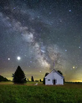 Dark Prints: Milky Way over the old Walbridge Schoolhouse with Jupiter