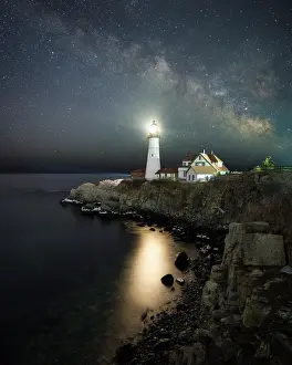 Milky Way Prints: Milky Way over Portland Head Lighthouse, Cape Elizabeth, Maine, USA