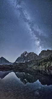 Images Dated 3rd September 2015: The milky way reflected in Lake Superior near Mount Monviso. Cozian Alps. Piedmont. Italy