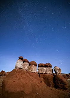 Rock Formations Collection: Milky way above rock formations at Little Egypt, Utah, Western United States, USA