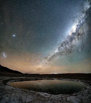 Salt Pond Prints: Milky Way over salt pond, Ojos del Mar, Tolar Grande, Salta, Argentina