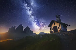 Milky way over the Tre Cime di Lavaredo in summer, Dolomites, Italy
