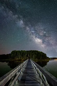 Board Walk Prints: Milky Way over Uncle Tim's Bridge on Cape Cod, Wellfleet, Massachusetts, USA