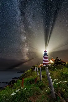 Lubec Prints: Milky Way over West Quoddy Head Lighhtouse, Lubec, Maine
