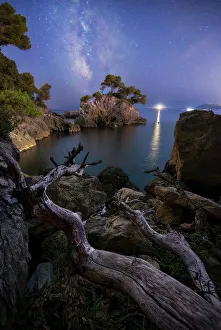 Lights Prints: Milkyway in a cove of Lerici, La Spezia, Liguria, Italy, Southern Europe