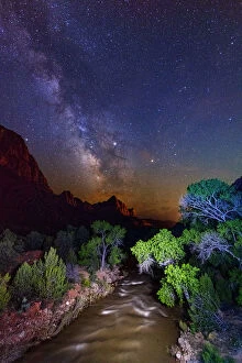 Images Dated 24th July 2019: Milkyway over th Virgin river and the Watchman Zion National Park, Utah, USA