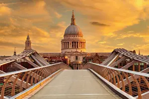Millenium Bridge and St Paul's Cathedral, London, England