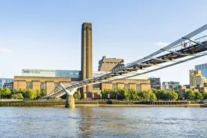 Millennium Bridge, the River Thames and The Tate Modern, London, England, UK