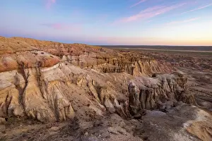 Minerals Prints: Mineral streaked white sand-cliffs of Tsagaan Suvarga (White Stupa) at sunrise, Mongolia