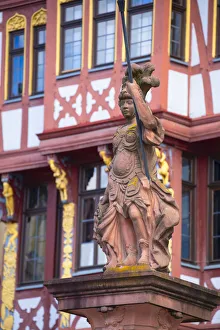 Frankfurt Prints: MInervabrunnen in the Romerberg, Frankfurt, Hesse, Germany