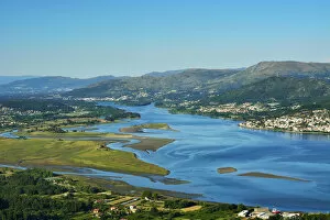 Minho river between Portugal and Spain. Portugal on the background and spanish Galicia