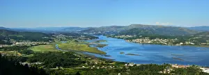 Minho river between Portugal and Spain. Portugal on the background and spanish Galicia