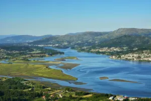 Minho river between Portugal and Spain. Portugal on the background and spanish Galicia