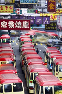 Mini-buses parked on Fa Yuen Street, Mong Kok, Kowloon, Hong Kong, China