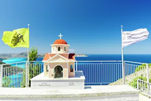 Kefalonia Prints: Miniature Greek Orthodox church along a coastal road, Kefalonia, Ionian Islands, Greece