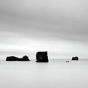 Vik Y Myrdal Prints: Minimalist image of rock stacks from the headland Dyrholaey