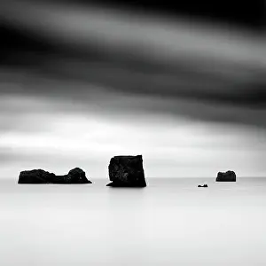 Vik Y Myrdal Prints: Minimalist image of rock stacks from the headland Dyrholaey