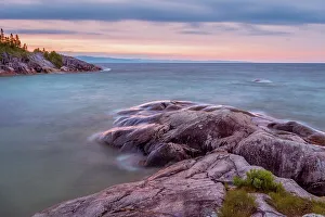 Pink Granite Prints: Minokona Harbour on Lake Superior at daybreak, Ontario, Canada