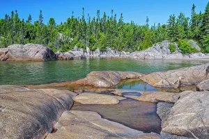 Pink Granite Prints: Minokona Harbour on Lake Superior at dusk, Ontario, Canada