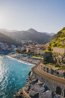 Images Dated 24th September 2020: Minori and coastal road, Amalfi Coast, Gulf of Salerno, Salerno province, Campania, Italy