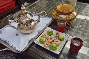 Images Dated 2nd July 2014: Mint Tea and cakes, Marrakech, Morocco