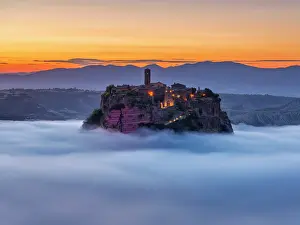 Lazio Prints: Mist Below Civita di Bagnoregio, Lazio, Italy, Europe