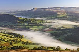 Powys Gallery: Mist covered rolling countryside backed by the Black Mountains, Brecon Beacons National Park
