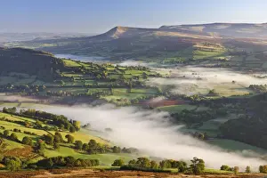 Welsh Prints: Mist covered rolling countryside backed by the Black Mountains