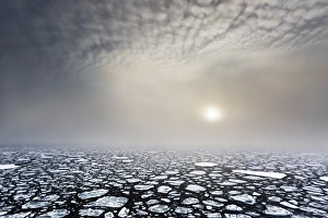 Mist on the pack ice, in the high arctic ocean, north of Spitsbergen, Svalbard islands Mist on the pack ice, in the high arctic ocean, north of Spitsbergen, Svalbard islands