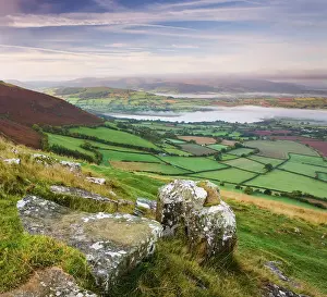October Prints: Mist shrouded Llangose Lake and surrounding landscape at dawn