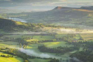 Fields Gallery: Mist shrouded rolling countryside in the Brecon Beacons National Park, Powys, Wales, UK