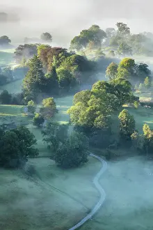 Loughrigg Fell Prints: Misty dawn from Loughrigg Fell, Lake District National Park, Cumbria, England, UK