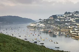 Misty morning over Salcombe viewed from Snapes Point, South Hams, Devon, England