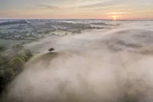 Images Dated 11th August 2020: Misty sunrise over the beautiful countryside of Mid Devon, England. Spring (May) 2020