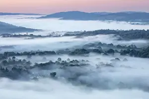 Loughrigg Fell Prints: Misty View from Loughrigg Fell, Lake District National Park, Cumbria, England, UK