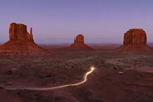 The Mittens at blue hour, Monument Valley, Monument Valley Tribal Park, Arizona, USA