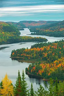 Lookout Prints: Mixedwood forest in autumn colors on the shore of Lac-Wapizagonke