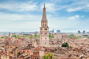Emilia Prints: Modena, Emilia Romagna, Italy. Cityscape and Ghirlandina Tower from above
