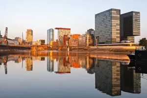 Images Dated 8th July 2013: Modern Architecture at the Media Harbour at sunrise, Dusseldorf, North Rhine Westphalia