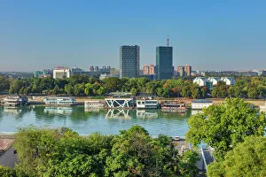 View From Above Prints: Modern architecture near Sava river, cityscape of Belgrade, Belgrade, Serbia