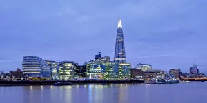 Images Dated 19th December 2017: Modern Architecture by the Queens Walk and The Shard at twilight, London, England