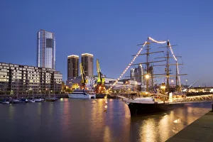 Images Dated 1st September 2008: Modern buildings and sailboat, Puerto Madero, Buenos Aires, Argentina